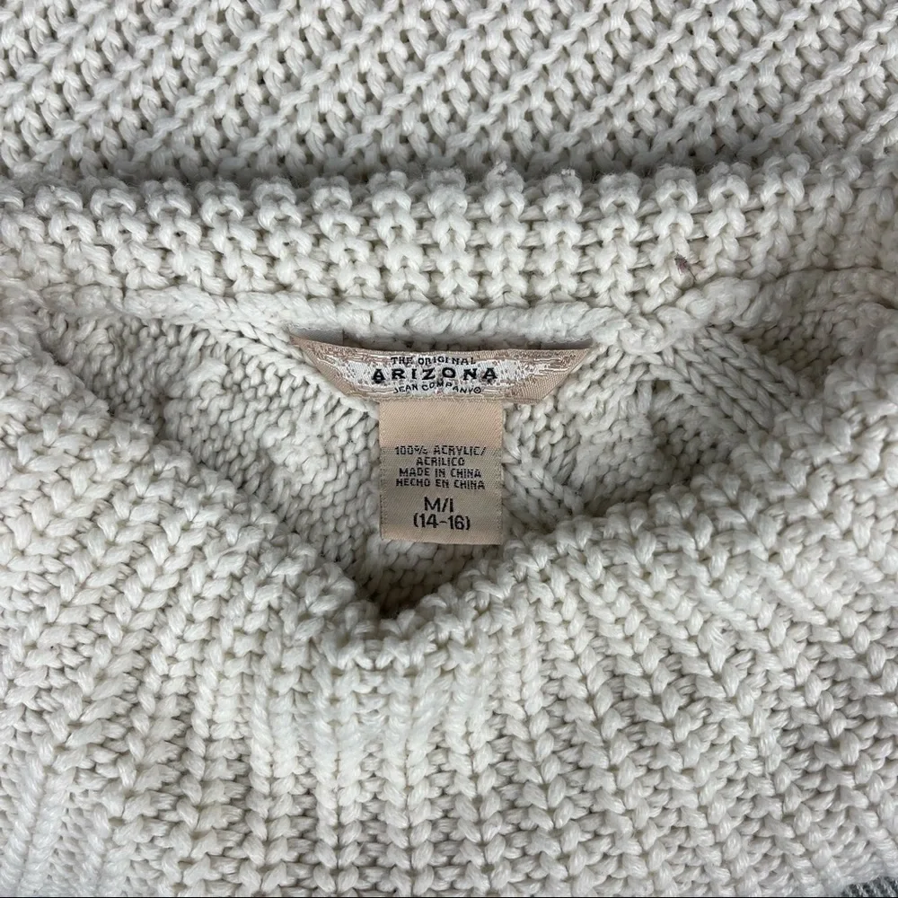Arizona Jean Co. Cream Beige Ribbed Knit Poncho Cowl Neck Asymmetrical M (14/16) - Picture 4 of 5